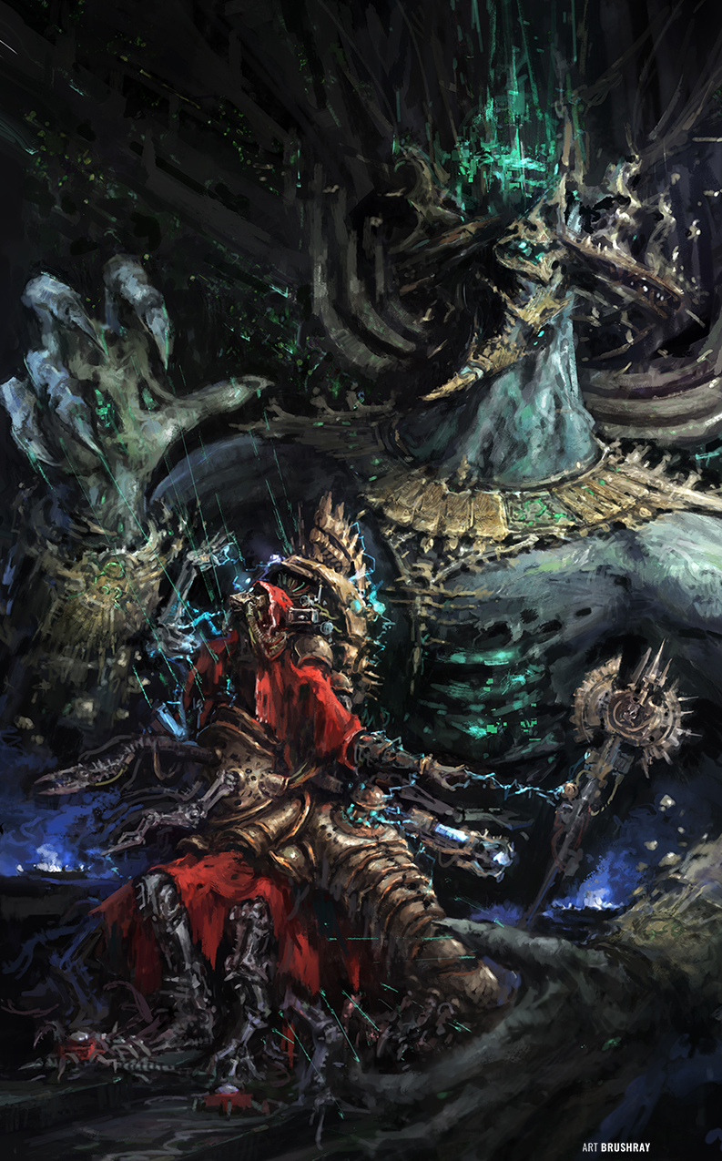 Belisarius Cawl and C&rsquo;Tan Zarhulash scene, fan art by Dmitry Brushray